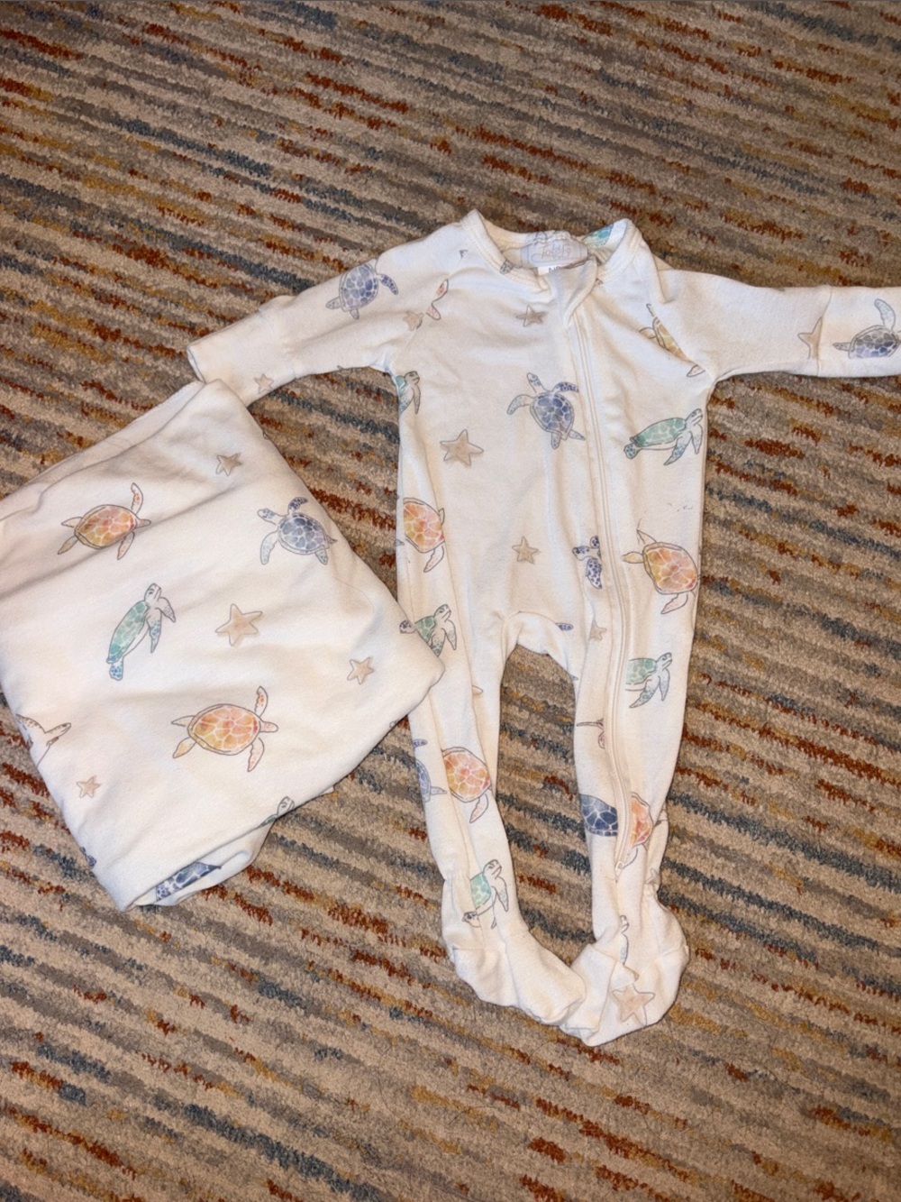Baby One-Piece Footed Pajamas with Sea Turtle Print - White